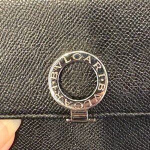 BVLGARI Black Leather Wallet with Silver Logo